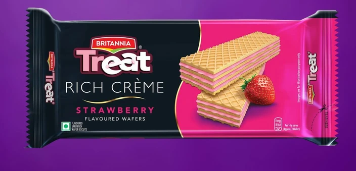 Britannia Treat Rich Creme Strawberry Wafers  (50 g) Buy 1 Get 1